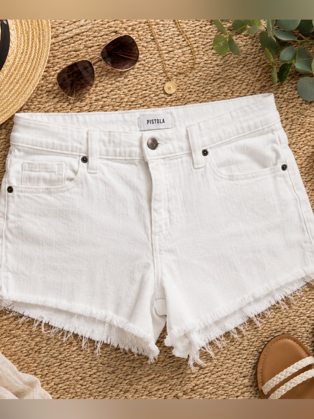 pistola White Frayed Hem Denim Cutoff Shorts